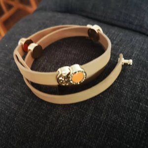 Tory Burch Leather Logo Double Wrap Bracelet